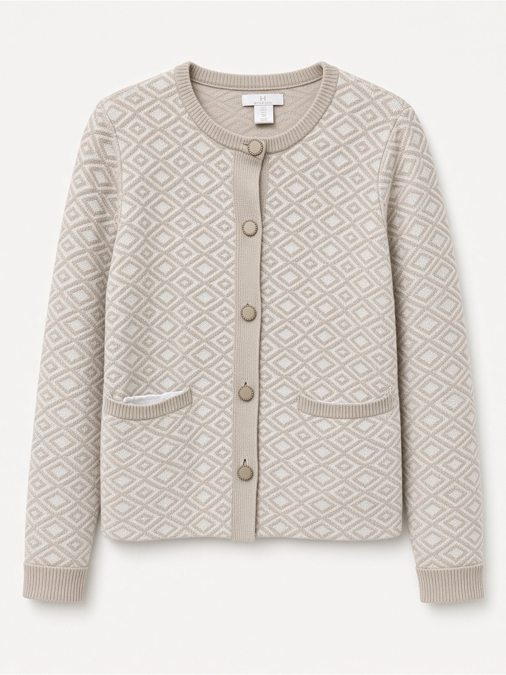 Halston Women's Cream Diamond-Knit Button Cardigan Sweater